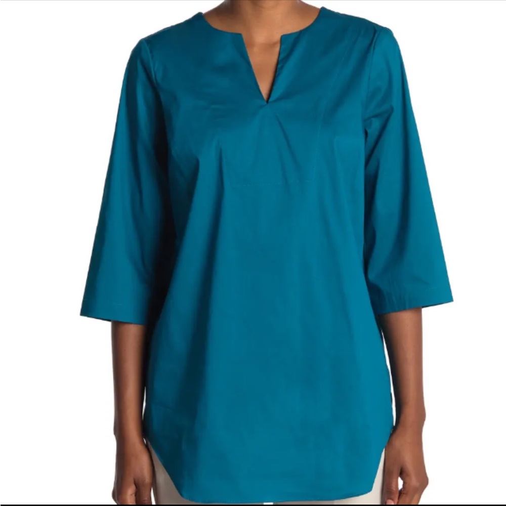 Issac Mizrahi 3/4 Sleeves Split V Neck Tunic XS X-small